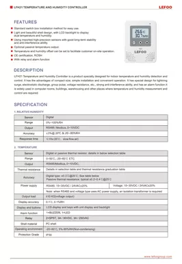 جهاز تحكم درجة الحرارة والرطوبة LEFOO LFH21
