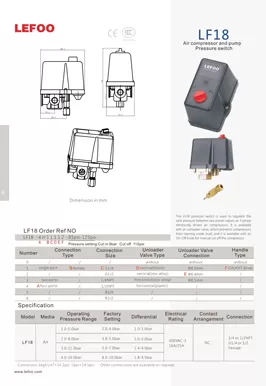 ضاغط هواء ثلاثي الطور ومضخة مياه مفتاح ضغط LF18