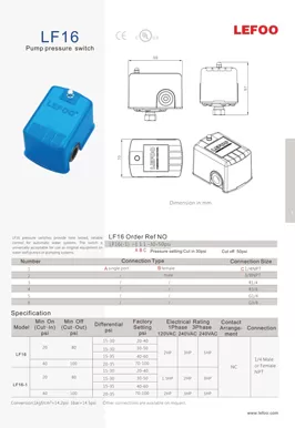 مفتاح ضغط مضخة المياه LF16